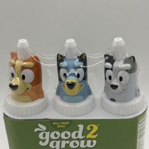 NEW Set of 3 Good 2 Grow Juice Bottles & Toppers -Bluey- Bluey, Bingo,& Muffin